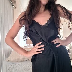 NWT Petite Plume Black Slip Nightie XL